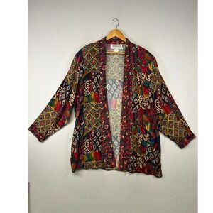 Boho Artsy Collections Internationale‎ Womens Medium Multicolor Patchwork Kimono